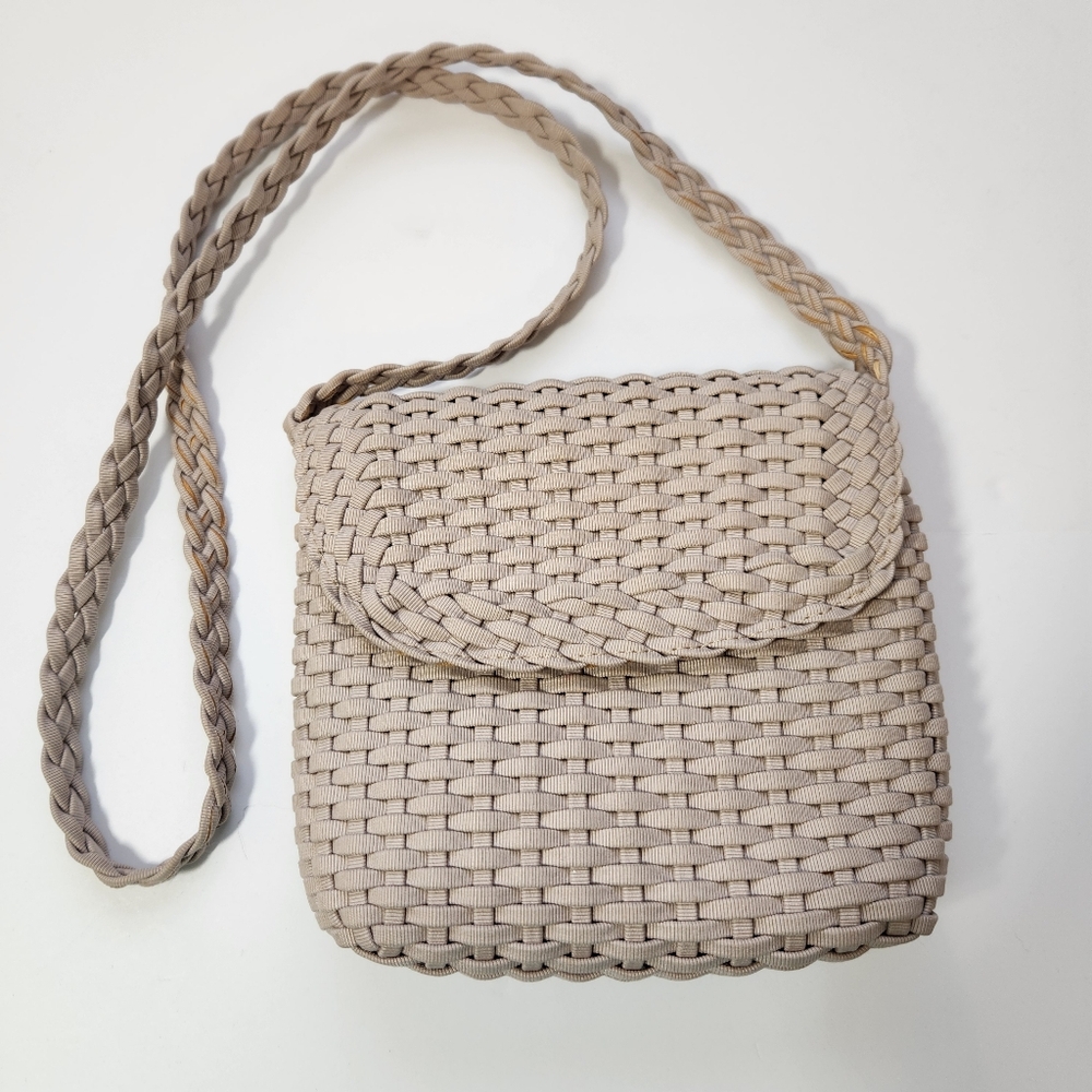 walter katten woven crossbody purse bag grey italy weave braided Front Flap